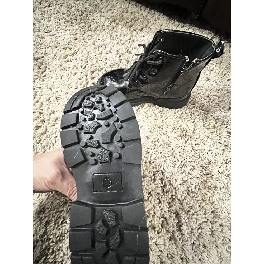 Girls Side Zipper Lace Up Front Boots For Children‎ Combat Boots 12.5 - Picture 4 of 10